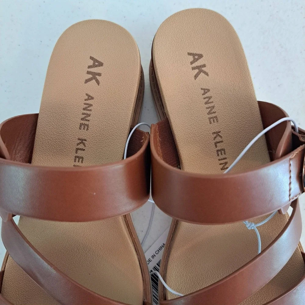 Anne Klein‎ AKLALASA Wedge Sandal Womens 7 Cognac New iFlex Platform 1242-629